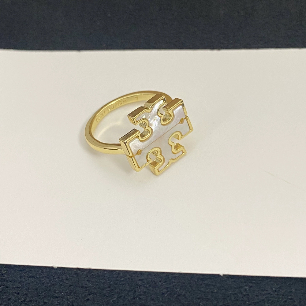 Tory Burch Shell Inlay Letter Ring Metal Band - Picture 6 of 6